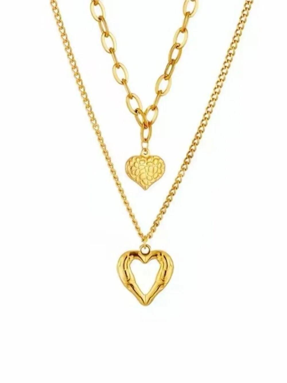 Gold Tone Layered Heart Necklace